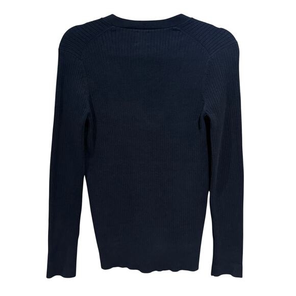 NWT Anne Klein Black Ribbed Long Sleeve Button Up Sweater Top Womens Size Small - Picture 2 of 14